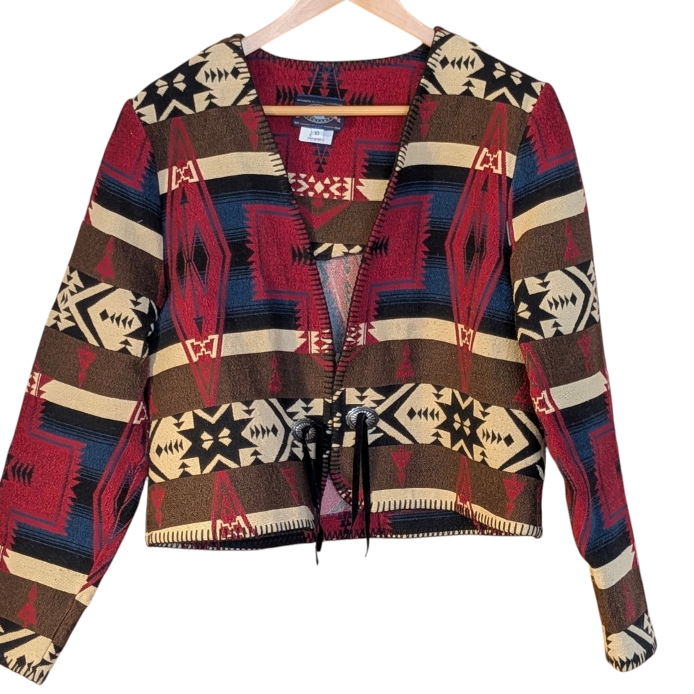 Cedar Creek Southwestern Cropped Jacket Women's 10 Open Blanket Western Cowgirl